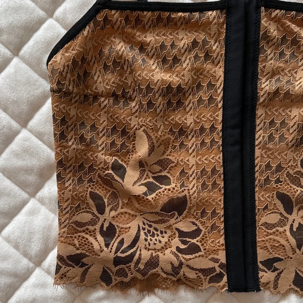 Aerie Lace Corset Top Brown Black Floral Sheer Cami Crop Top Small - Picture 6 of 9